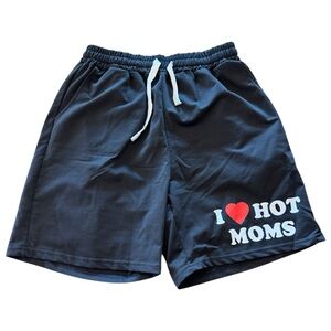 Men’s I Heart Hot Moms Black Drawstring Athletic Shorts L